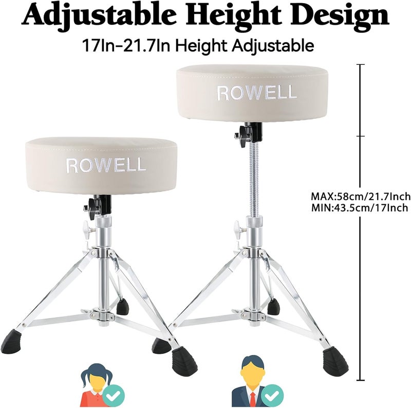 ROWell Adjustable Drum Throne - Lightweight & Comfortable, Thick-Padded Seat, Supports Up to 330Lb, Ideal for Kids & Adults (White) - Image 5